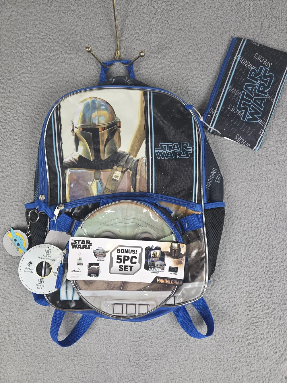 NWT DISNEY Backpack 5 Pc Stars Wars Bundle Bookbag Lunchbox Zip Case Black Blue